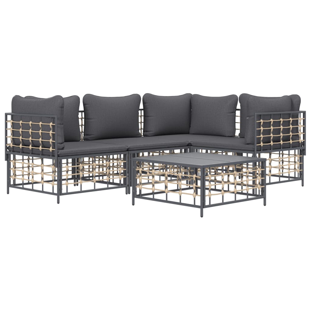 vidaXL 5-delige Loungeset met kussens poly rattan antracietkleurig afbeelding