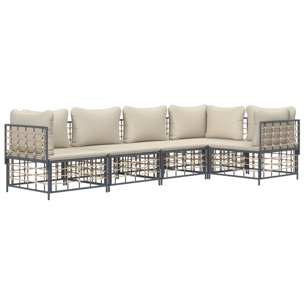 vidaXL 5-delige Loungeset met kussens poly rattan antracietkleurig afbeelding