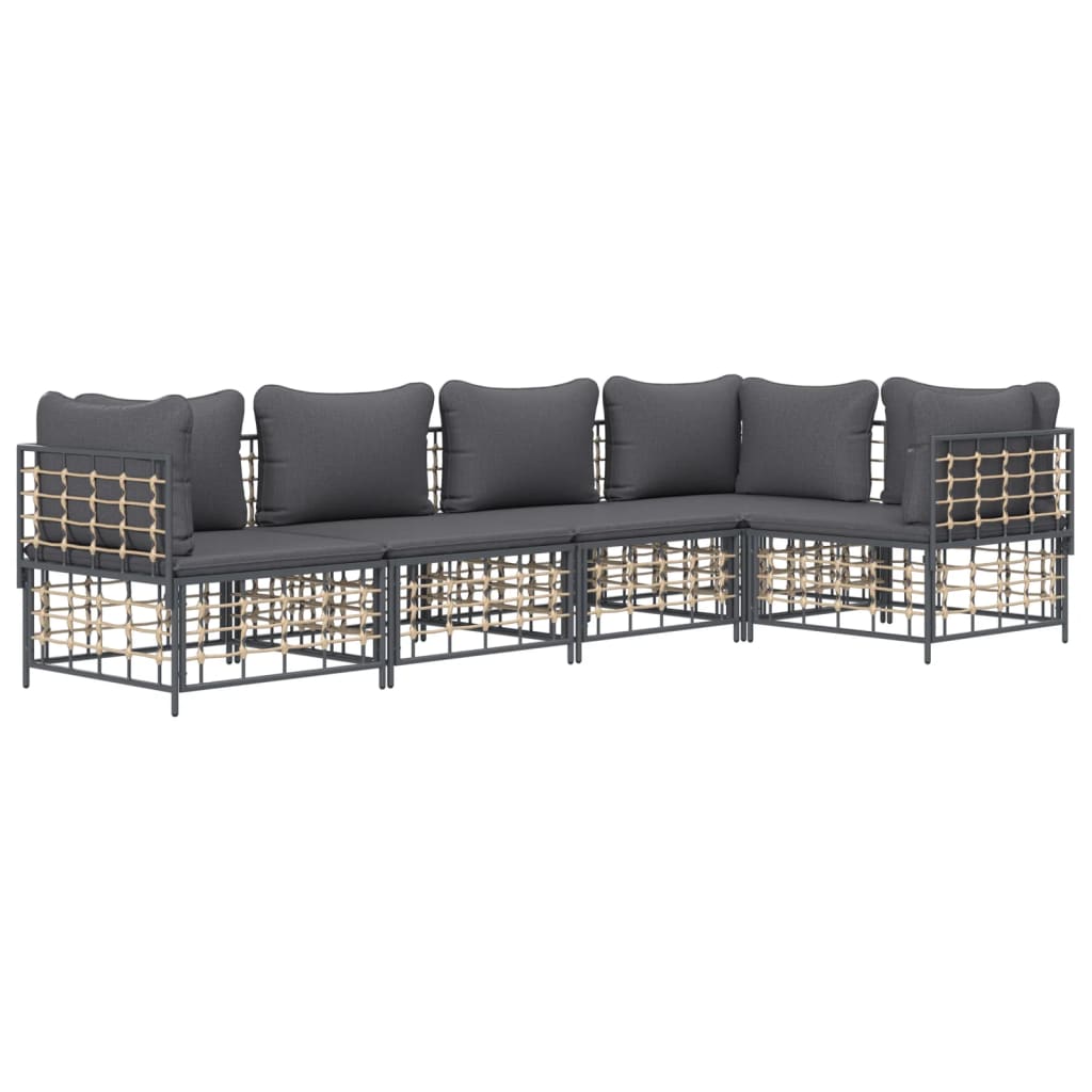 vidaXL 5-delige Loungeset met kussens poly rattan antracietkleurig afbeelding