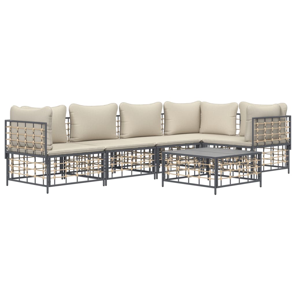 vidaXL 6-delige Loungeset met kussens poly rattan antracietkleurig afbeelding