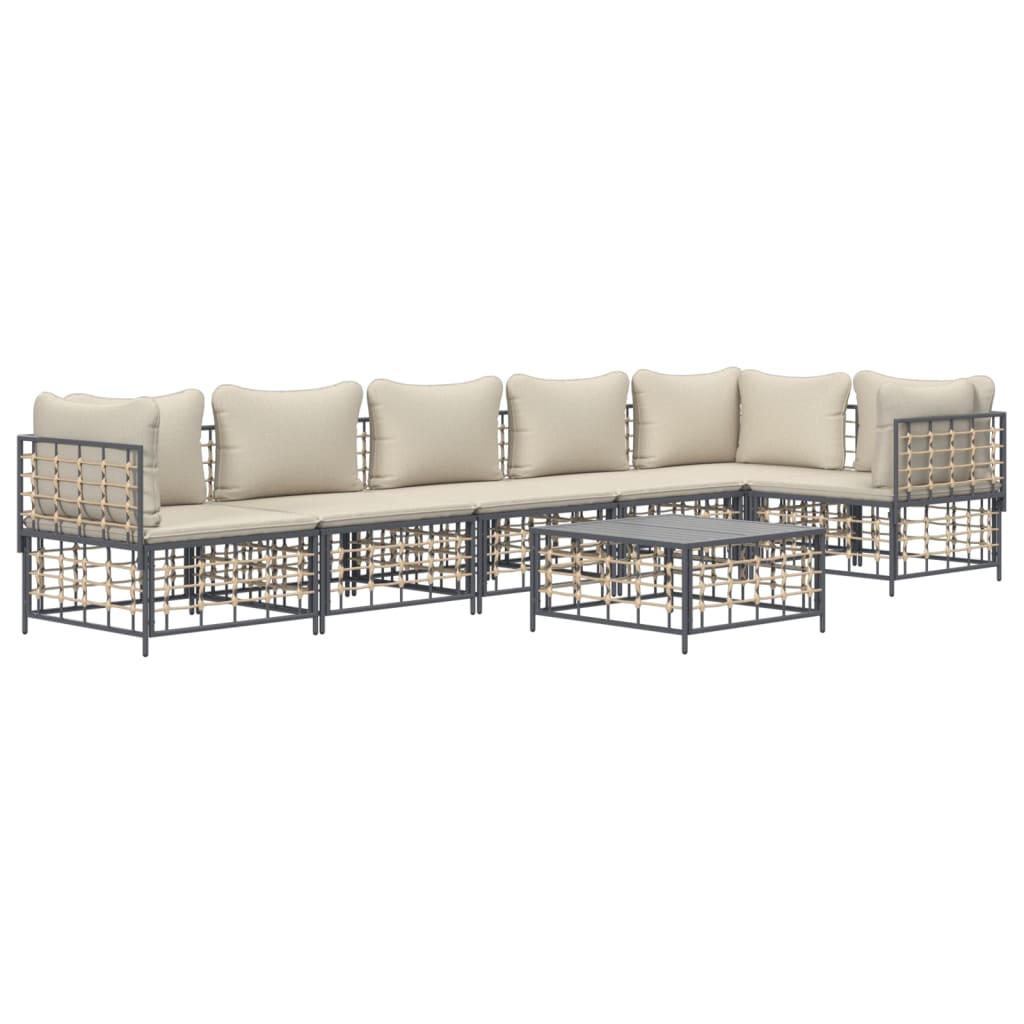 Thumbnail - vidaXL 7-tlg. Garten-Lounge-Set mit Kissen Anthrazit Poly Rattan