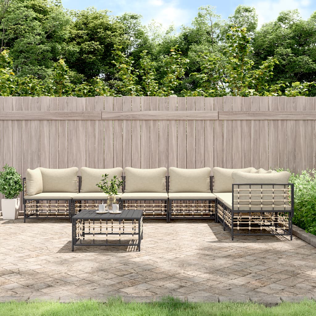 vidaXL 8-tlg. Garten-Lounge-Set mit Kissen Anthrazit Poly Rattan