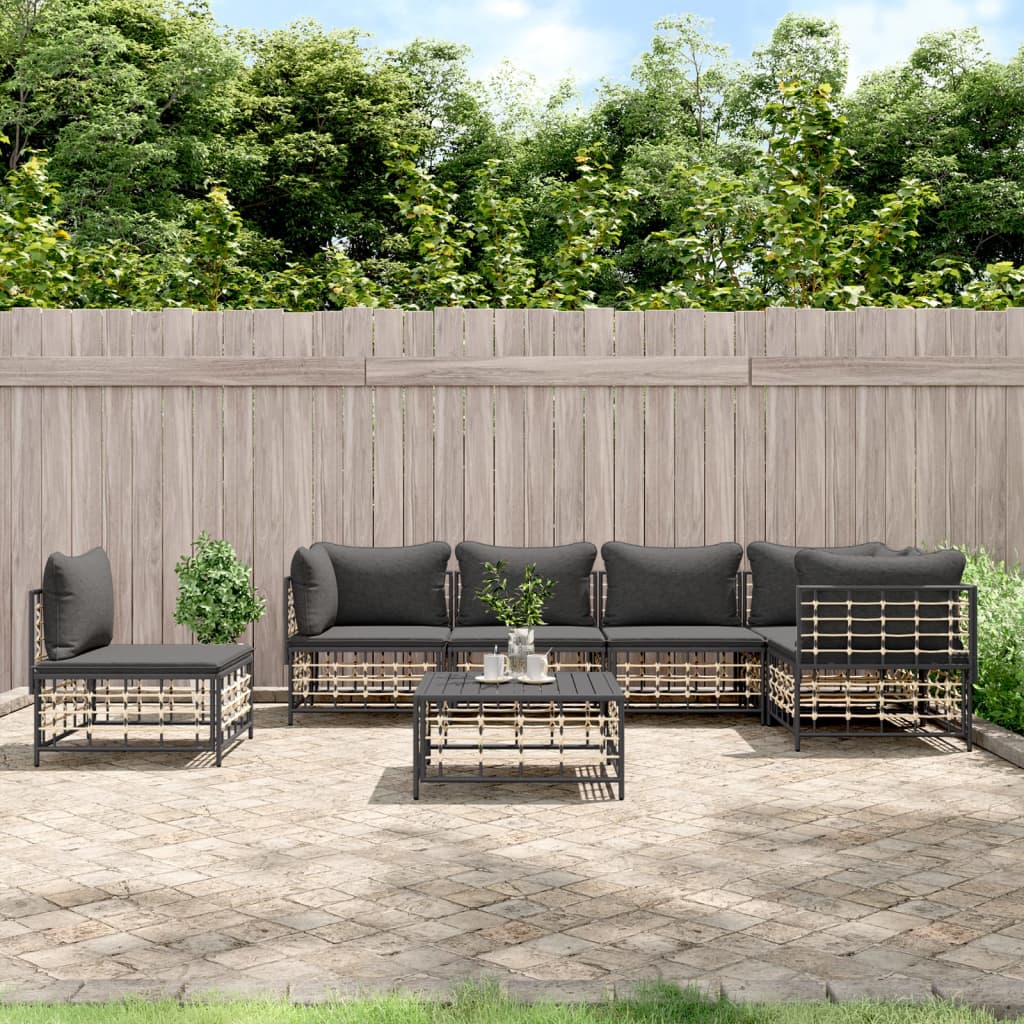 vidaXL 7-tlg. Garten-Lounge-Set mit Kissen Anthrazit Poly Rattan