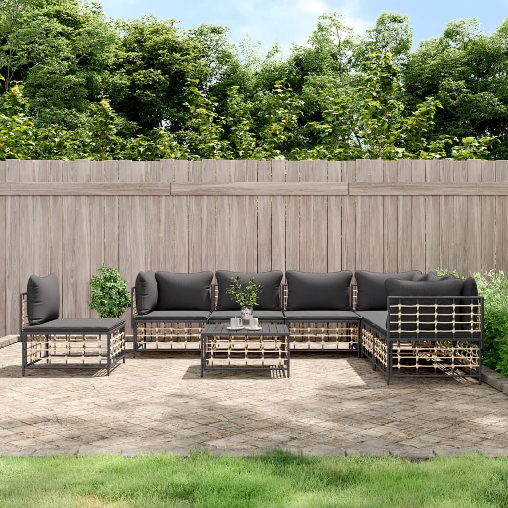 vidaXL 8-tlg. Garten-Lounge-Set mit Kissen Anthrazit Poly Rattan