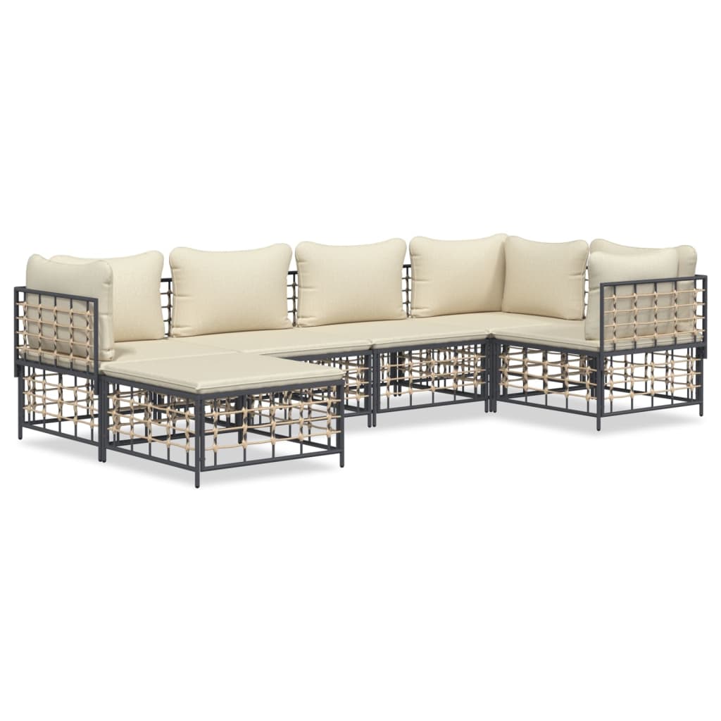 Image of vidaXL 6 Piece Garden Lounge Set with Cushions Anthracite Poly Rattan