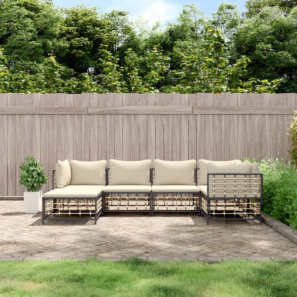 vidaXL 6 Piece Garden Lounge Set with Cushions Anthracite Poly Rattan