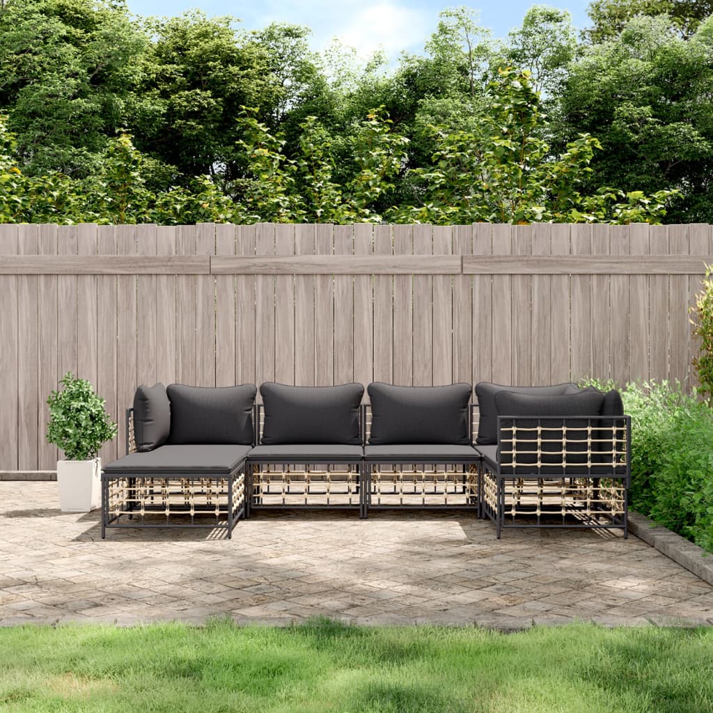 vidaXL 6-tlg. Garten-Lounge-Set mit Kissen Anthrazit Poly Rattan