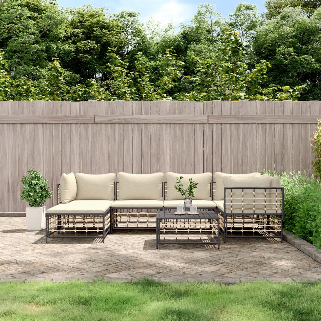 vida XL 7-tlg. Garten-Lounge-Set mit Kissen Anthrazit Poly Rattan
