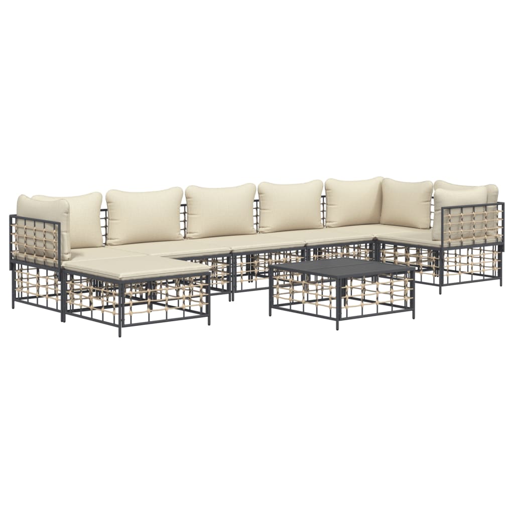 vidaXL 8-delige Loungeset met kussens poly rattan antracietkleurig afbeelding