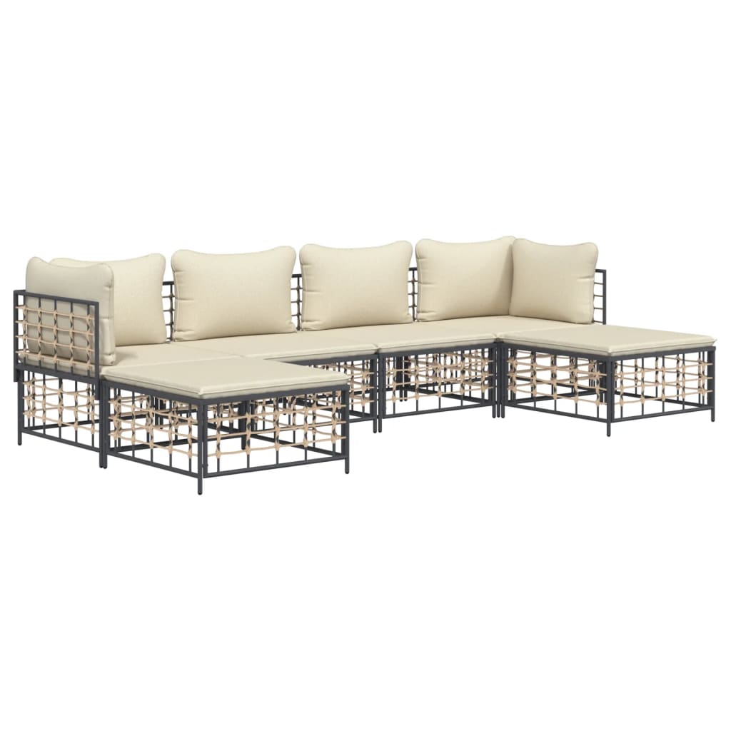 vidaXL 6-delige Loungeset met kussens poly rattan antracietkleurig afbeelding