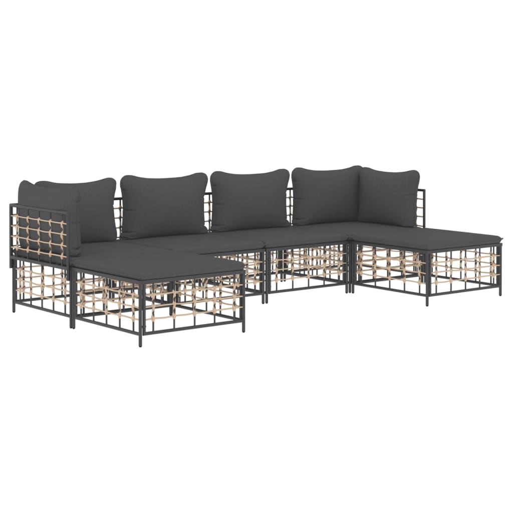 Thumbnail - vidaXL 6-tlg. Garten-Lounge-Set mit Kissen Anthrazit Poly Rattan