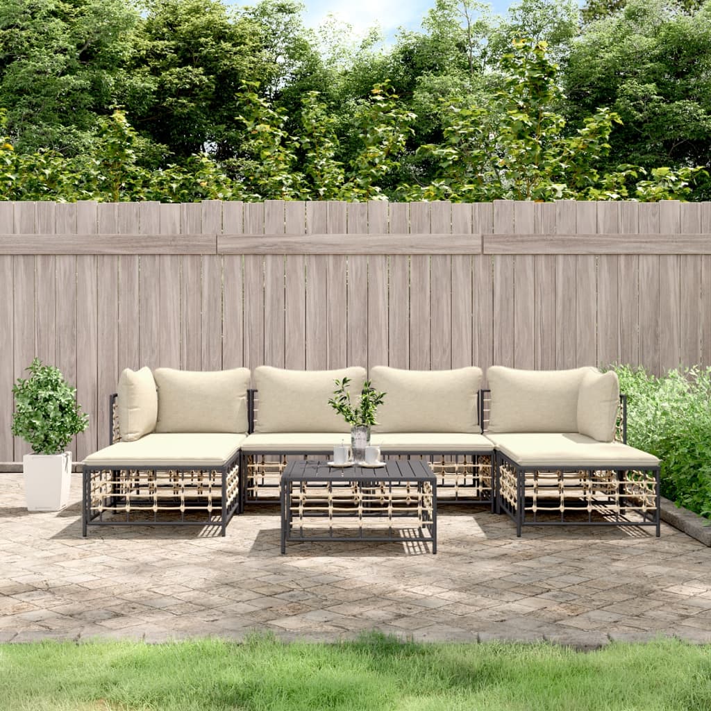 vida XL 7-tlg. Garten-Lounge-Set mit Kissen Anthrazit Poly Rattan
