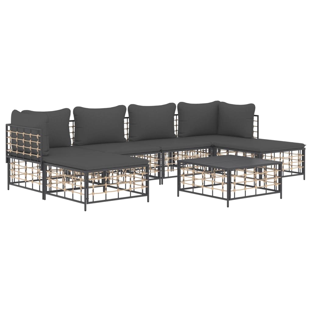vidaXL 7-delige Loungeset met kussens poly rattan antracietkleurig afbeelding