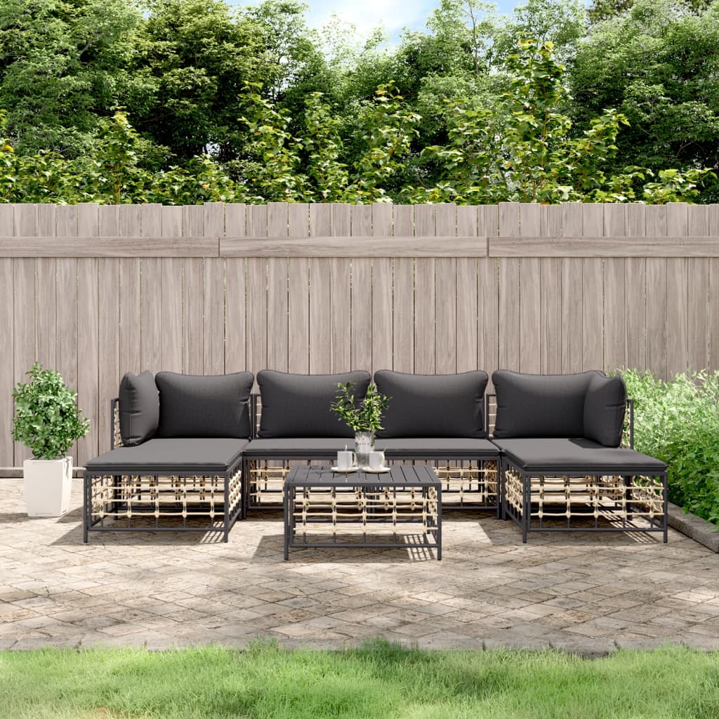 vidaXL 7 Piece Garden Lounge Set with Cushions Anthracite Poly Rattan