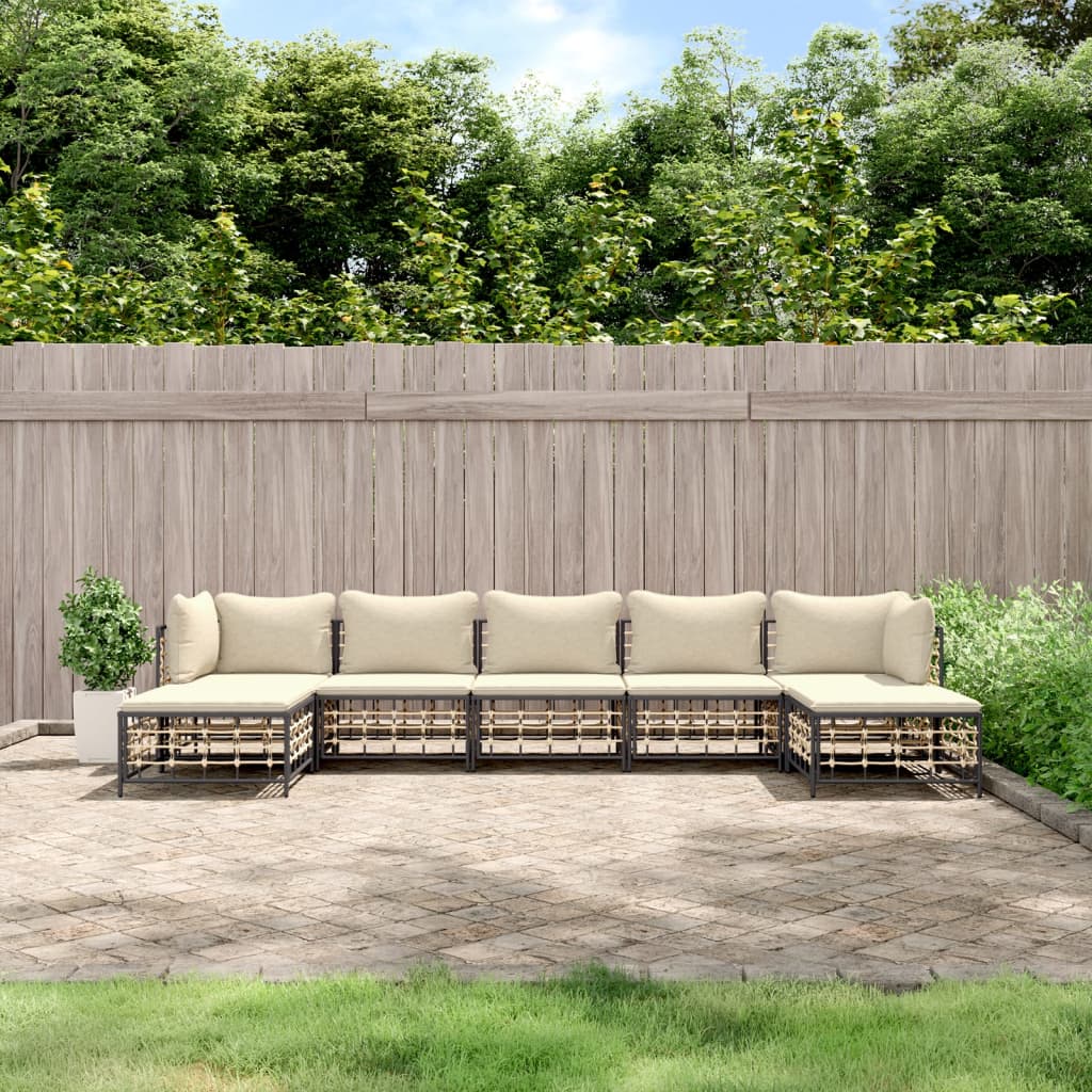 vida XL 7-tlg. Garten-Lounge-Set mit Kissen Anthrazit Poly Rattan