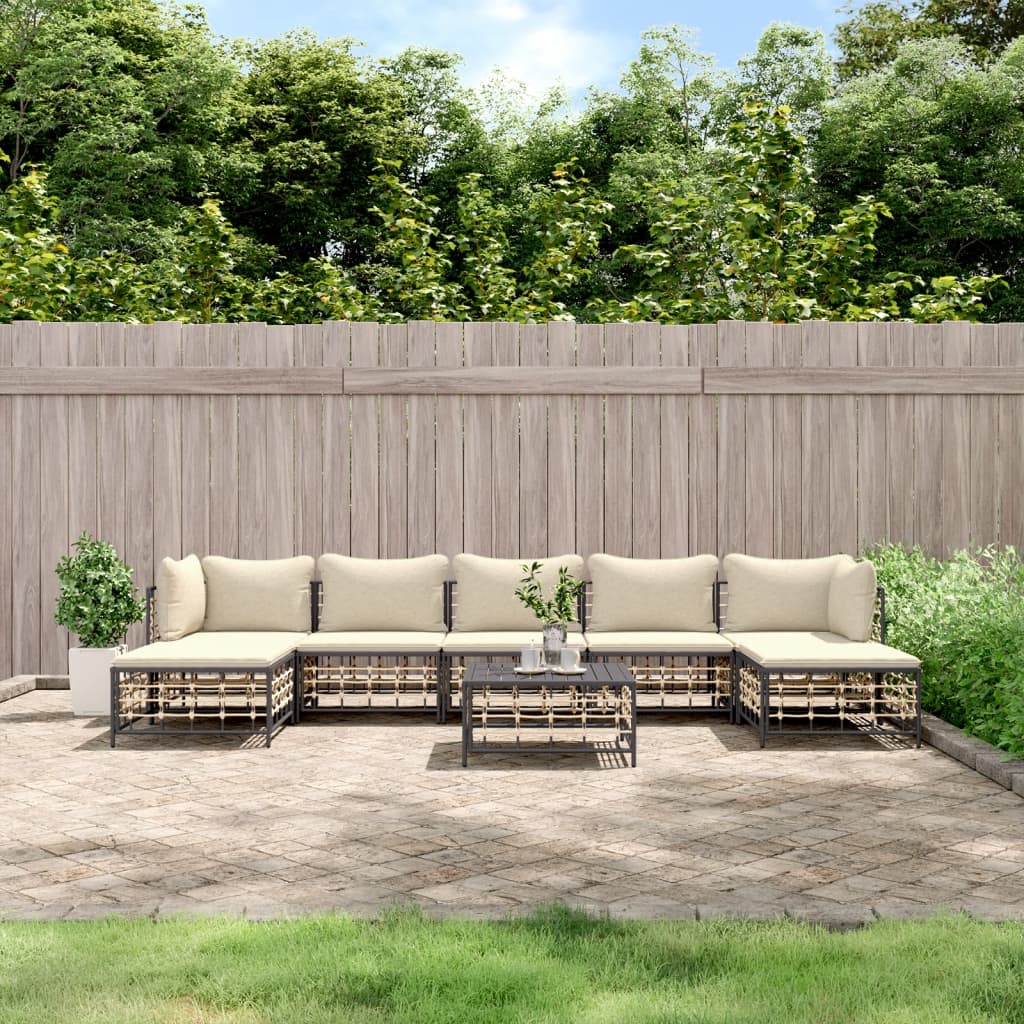 vidaXL 8 Piece Garden Lounge Set with Cushions Anthracite Poly Rattan