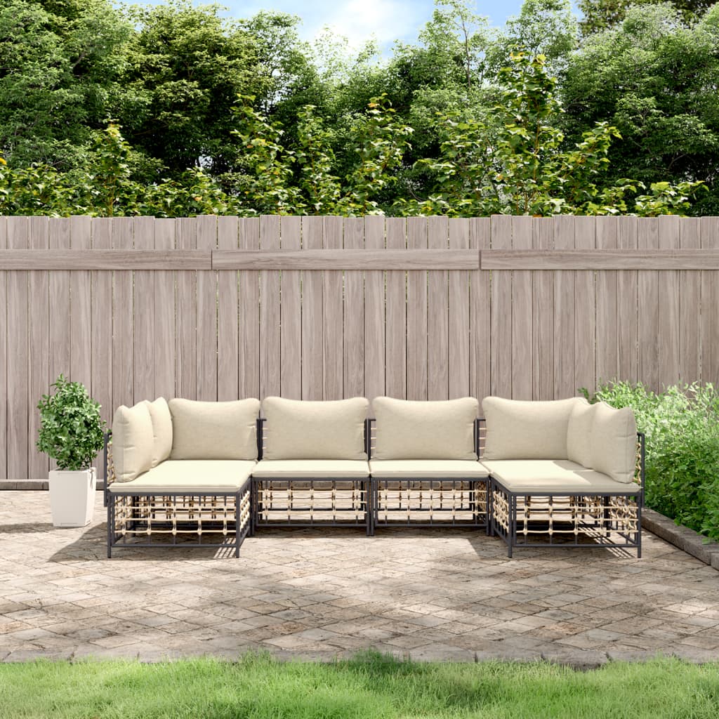 vida XL 6-tlg. Garten-Lounge-Set mit Kissen Anthrazit Poly Rattan