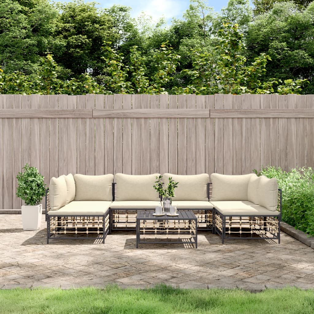 vidaXL 7-tlg. Garten-Lounge-Set mit Kissen Anthrazit Poly Rattan