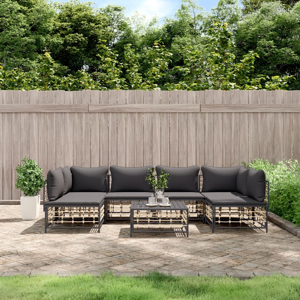 vidaXL 7-tlg. Garten-Lounge-Set mit Kissen Anthrazit Poly Rattan