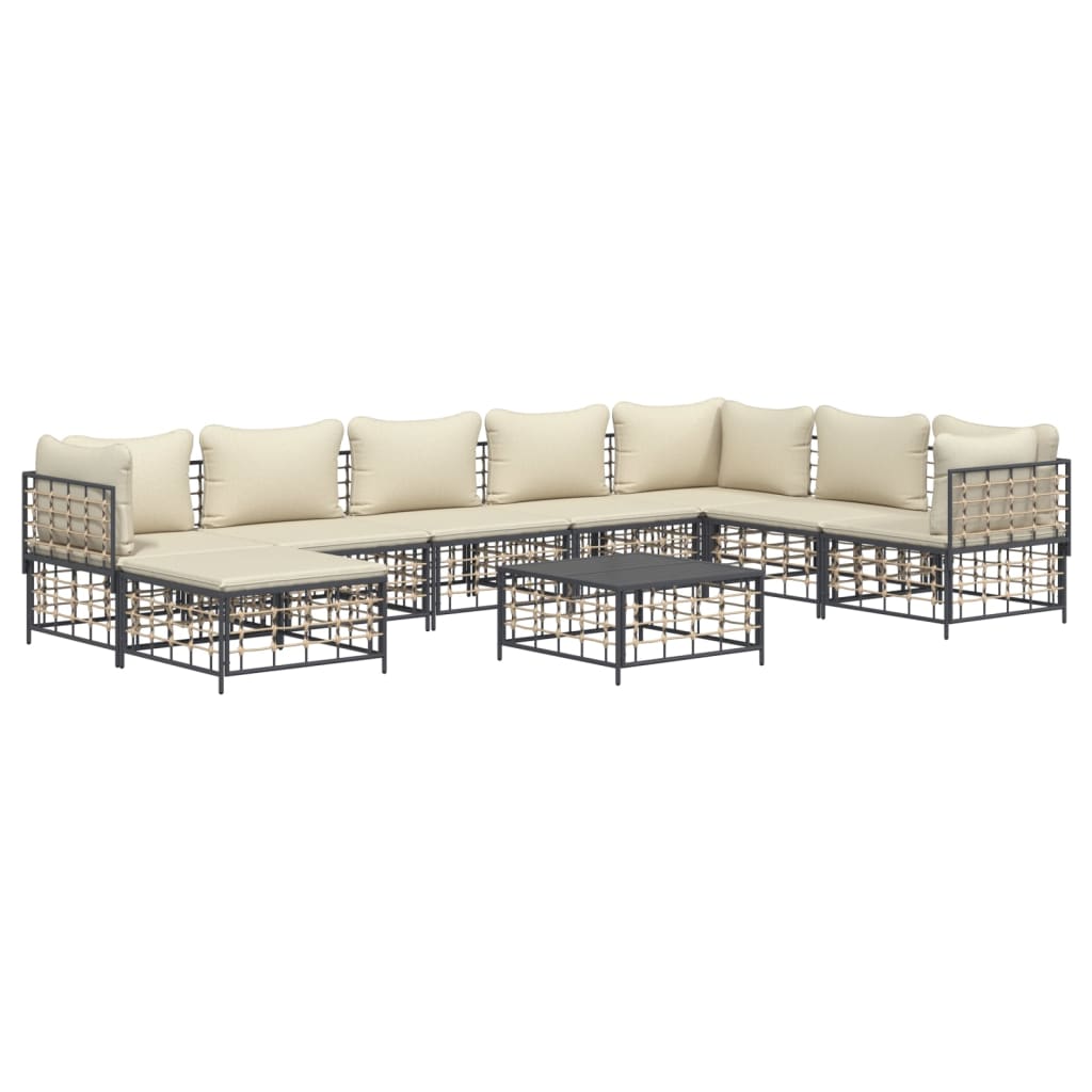 vidaXL 9-delige Loungeset met kussens poly rattan antracietkleurig afbeelding