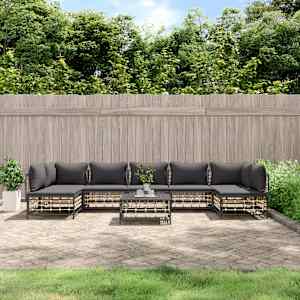 Vrtna sedežna garnitura 8-delna z blazinami antracit poli ratan