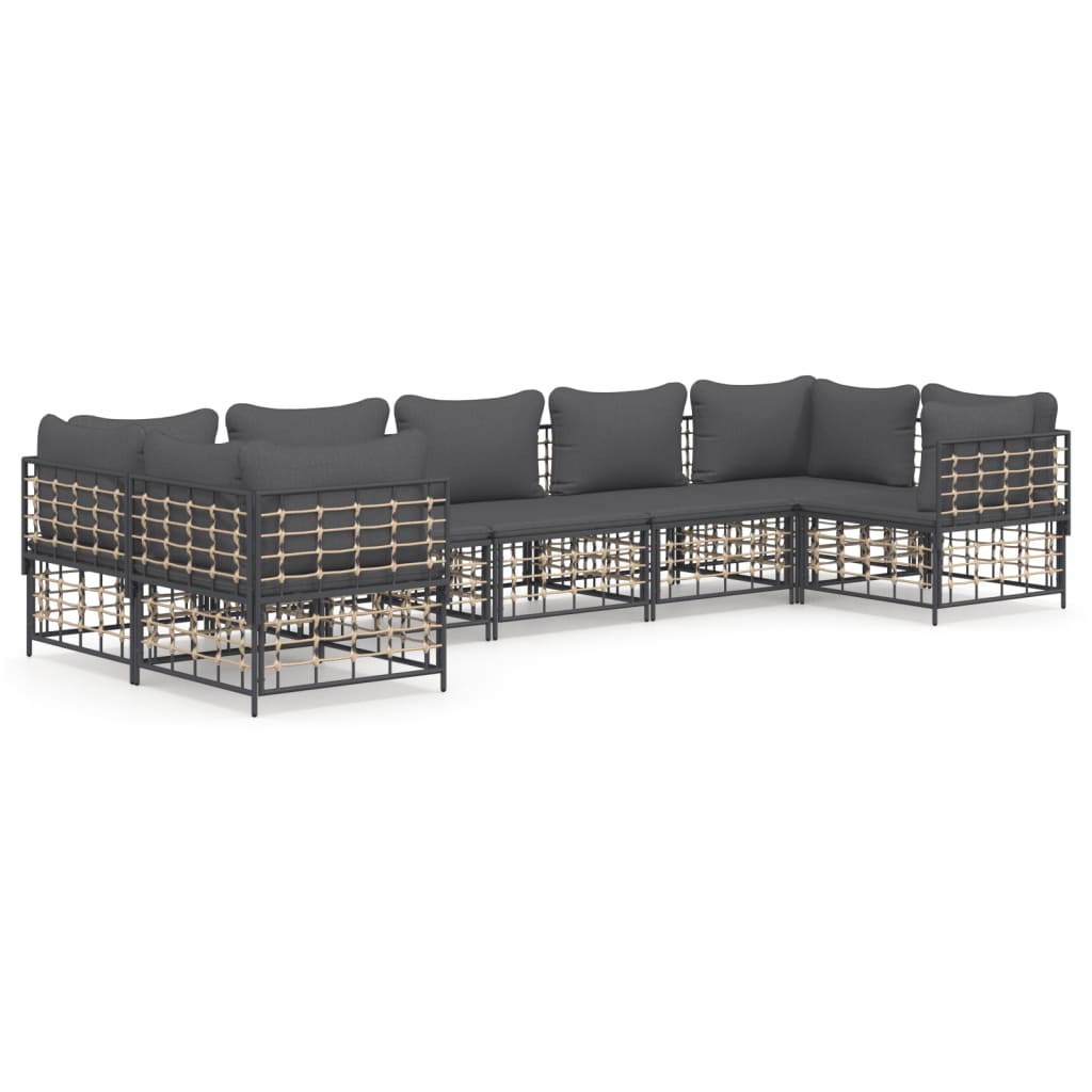 Image of vidaXL 7 Piece Garden Lounge Set with Cushions Anthracite Poly Rattan