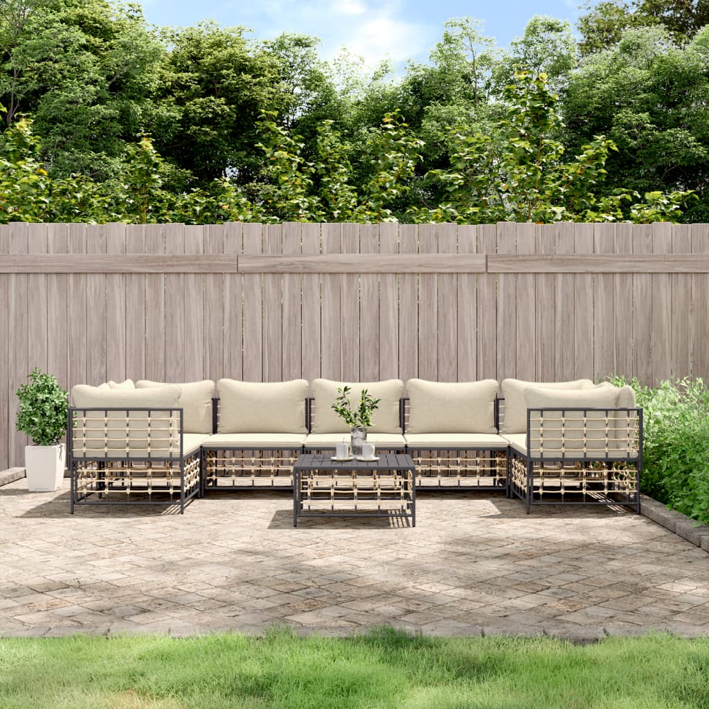 vida XL 8-tlg. Garten-Lounge-Set mit Kissen Anthrazit Poly Rattan