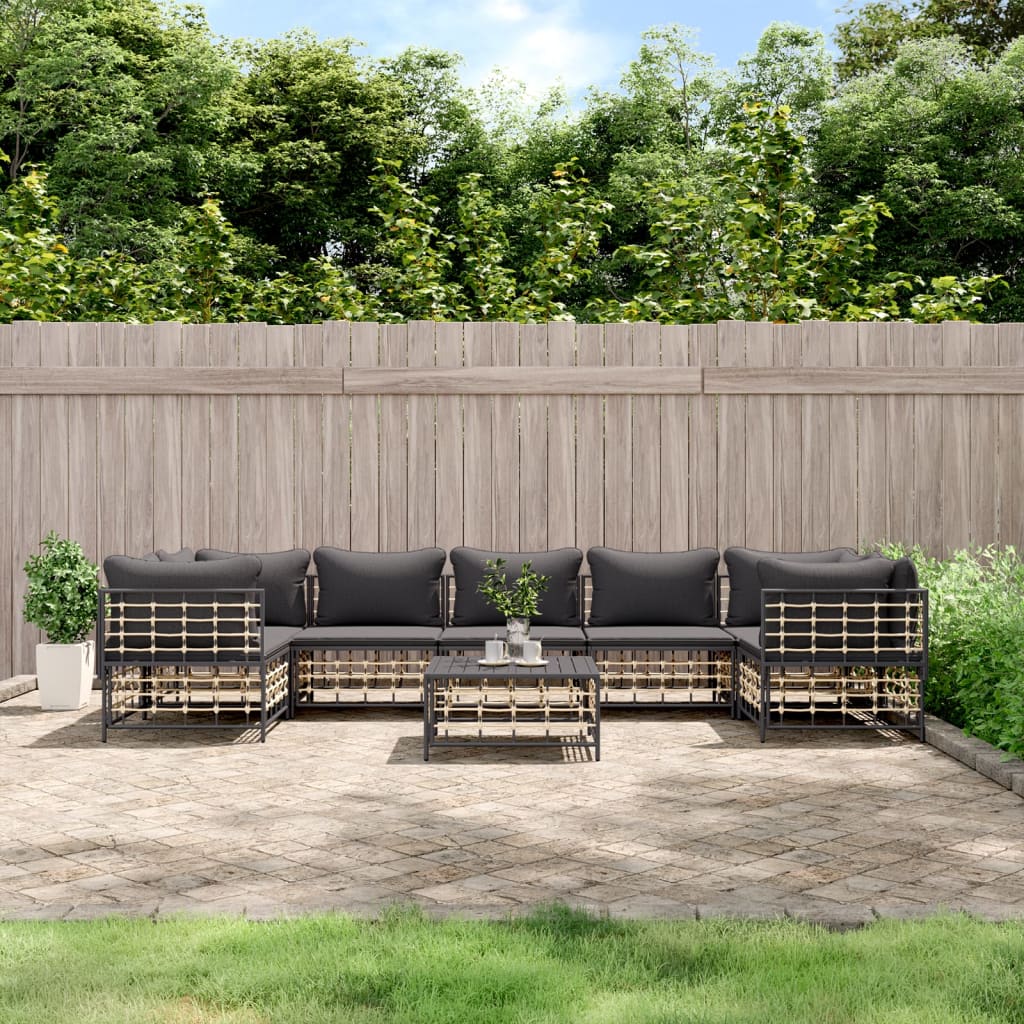 vidaXL 8-tlg. Garten-Lounge-Set mit Kissen Anthrazit Poly Rattan