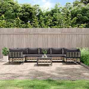 Vrtna sedežna garnitura 8-delna z blazinami antracit poli ratan