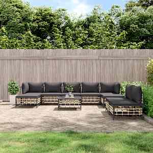 Vrtna garnitura 10-delna z blazinami antracit poli ratan