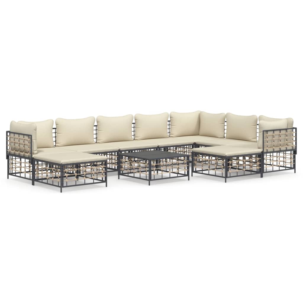Image of vidaXL 10 Piece Garden Lounge Set with Cushions Anthracite Poly Rattan
