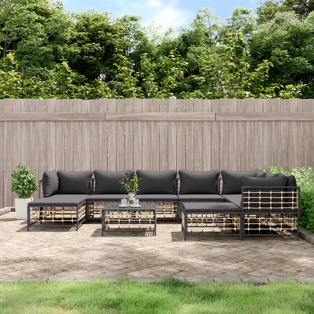 vidaXL 10-tlg. Garten-Lounge-Set mit Kissen Anthrazit Poly Rattan