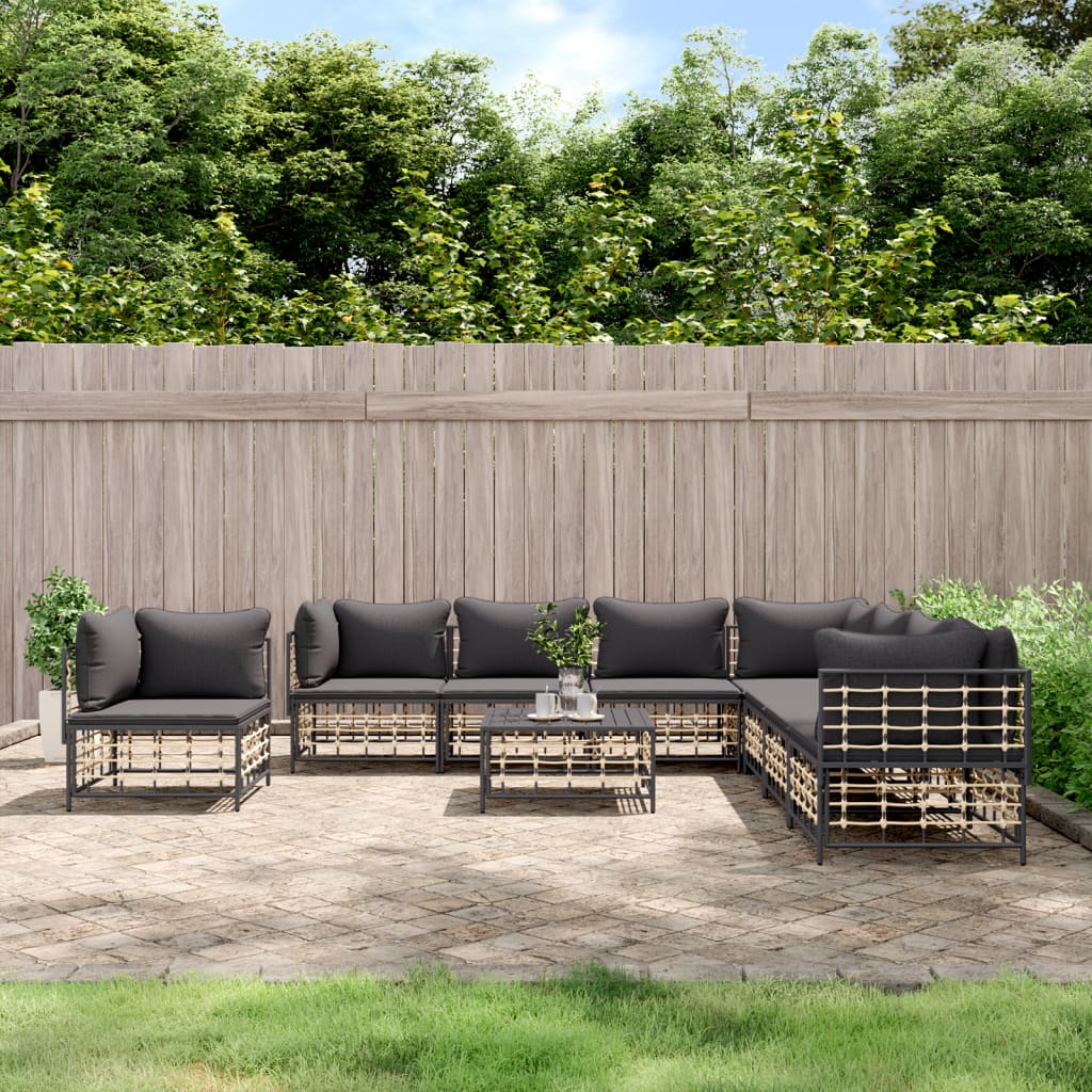 vidaXL 9 Piece Garden Lounge Set with Cushions Anthracite Poly Rattan