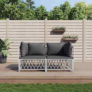 Vrtna sedežna garnitura 2-delna z blazinami belo jeklo