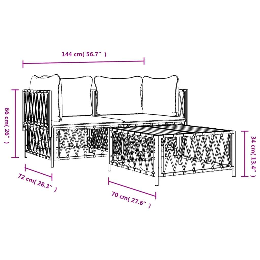 Zestaw wypoczynkowy ogrodowy 2x narożny moduł sofy, stół, 2x poduszka