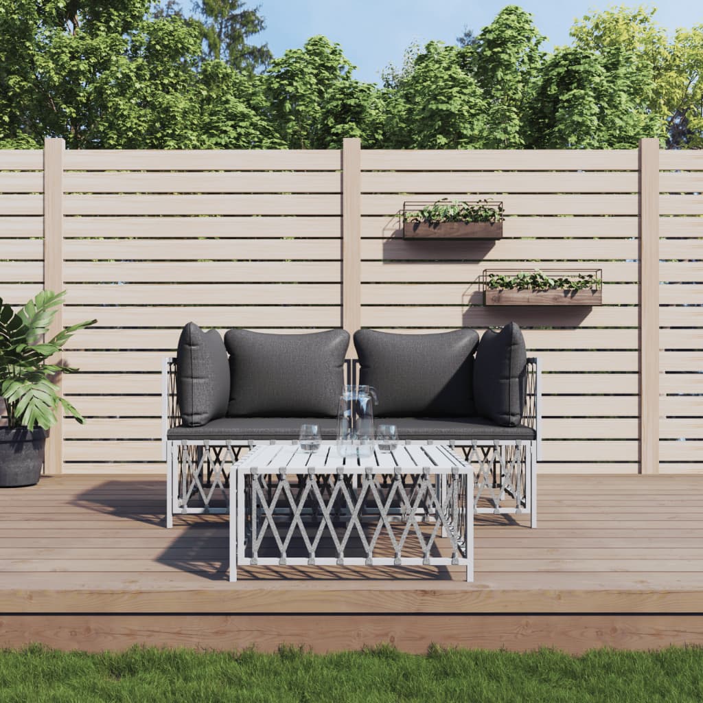 vida XL 3-tlg. Garten-Lounge-Set mit Kissen Weiß Stahl