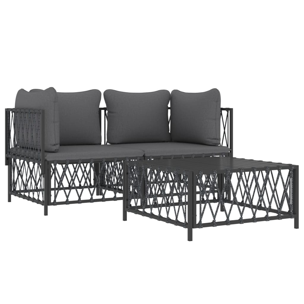 vidaXL Set mobilier de grădină, cu perne, antracit, 3 piese, oțel
