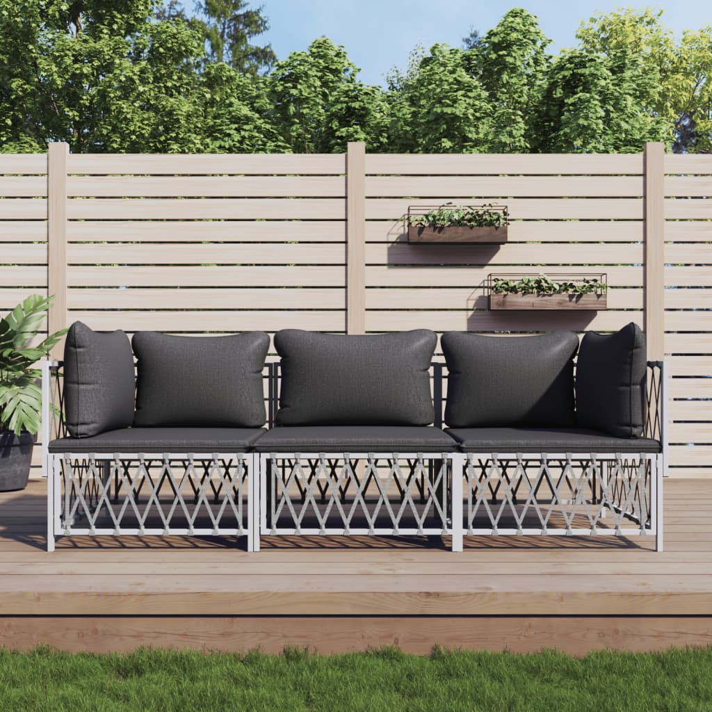 vidaXL 3-tlg. Garten-Lounge-Set mit Kissen Weiß Stahl