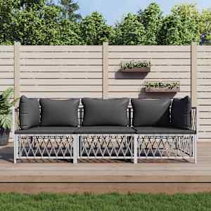 Vrtna sedežna garnitura 3-delna z blazinami belo jeklo