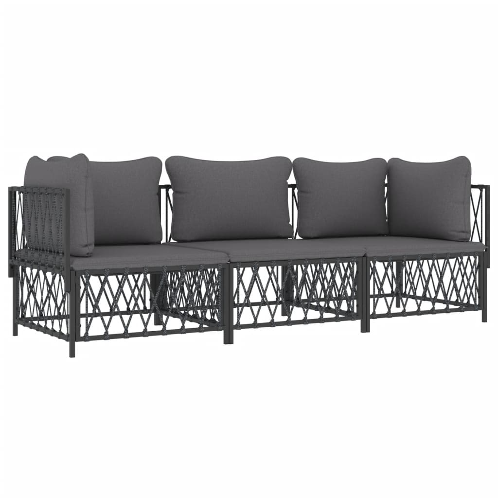 vidaXL 3-delige Loungeset met kussens staal antracietkleurig afbeelding