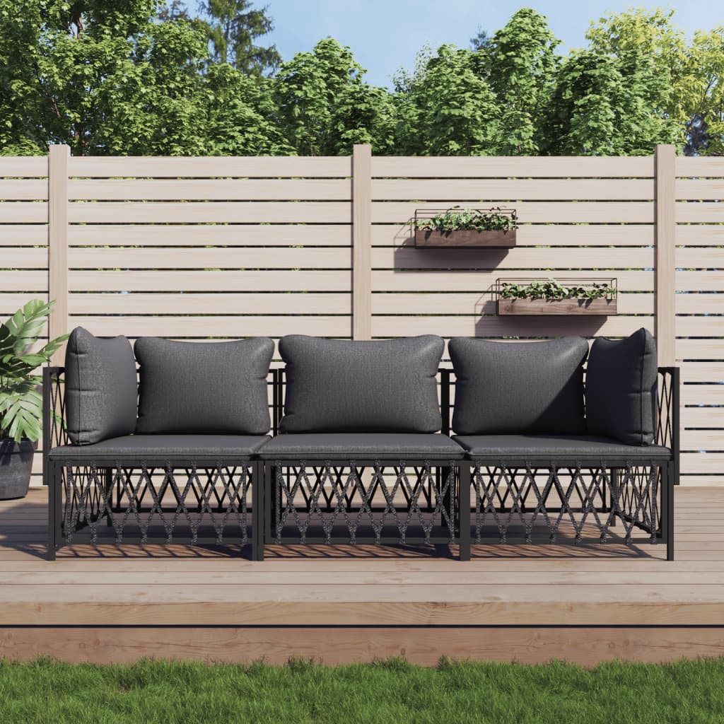 vidaXL 3-tlg. Garten-Lounge-Set mit Kissen Anthrazit Stahl