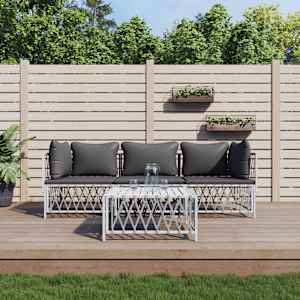 Vrtna sedežna garnitura 4-delna z blazinami belo jeklo