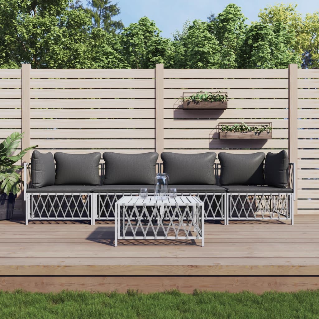 vidaXL 5-tlg. Garten-Lounge-Set mit Kissen Weiß Stahl