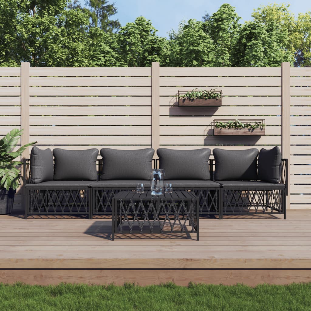 vidaXL 5-tlg. Garten-Lounge-Set mit Kissen Anthrazit Stahl