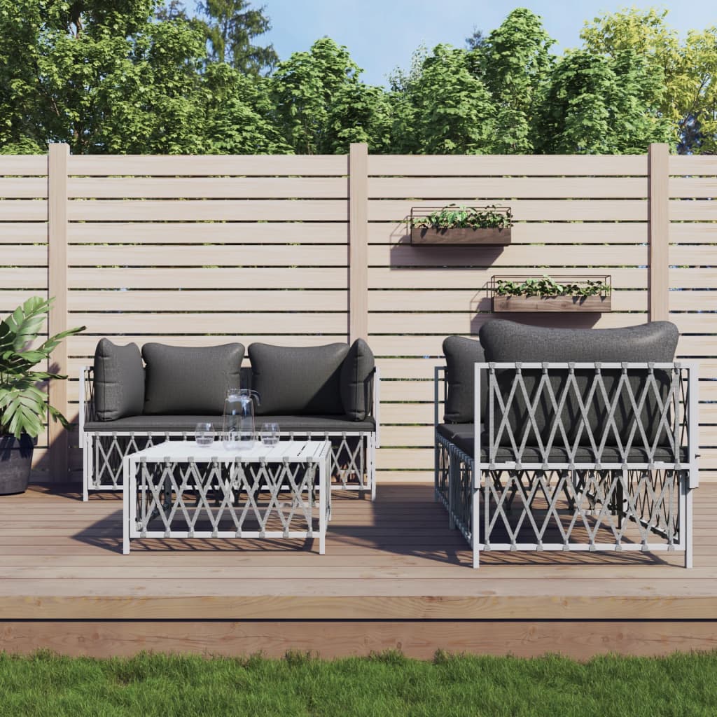 vidaXL 5-tlg. Garten-Lounge-Set mit Kissen Weiß Stahl