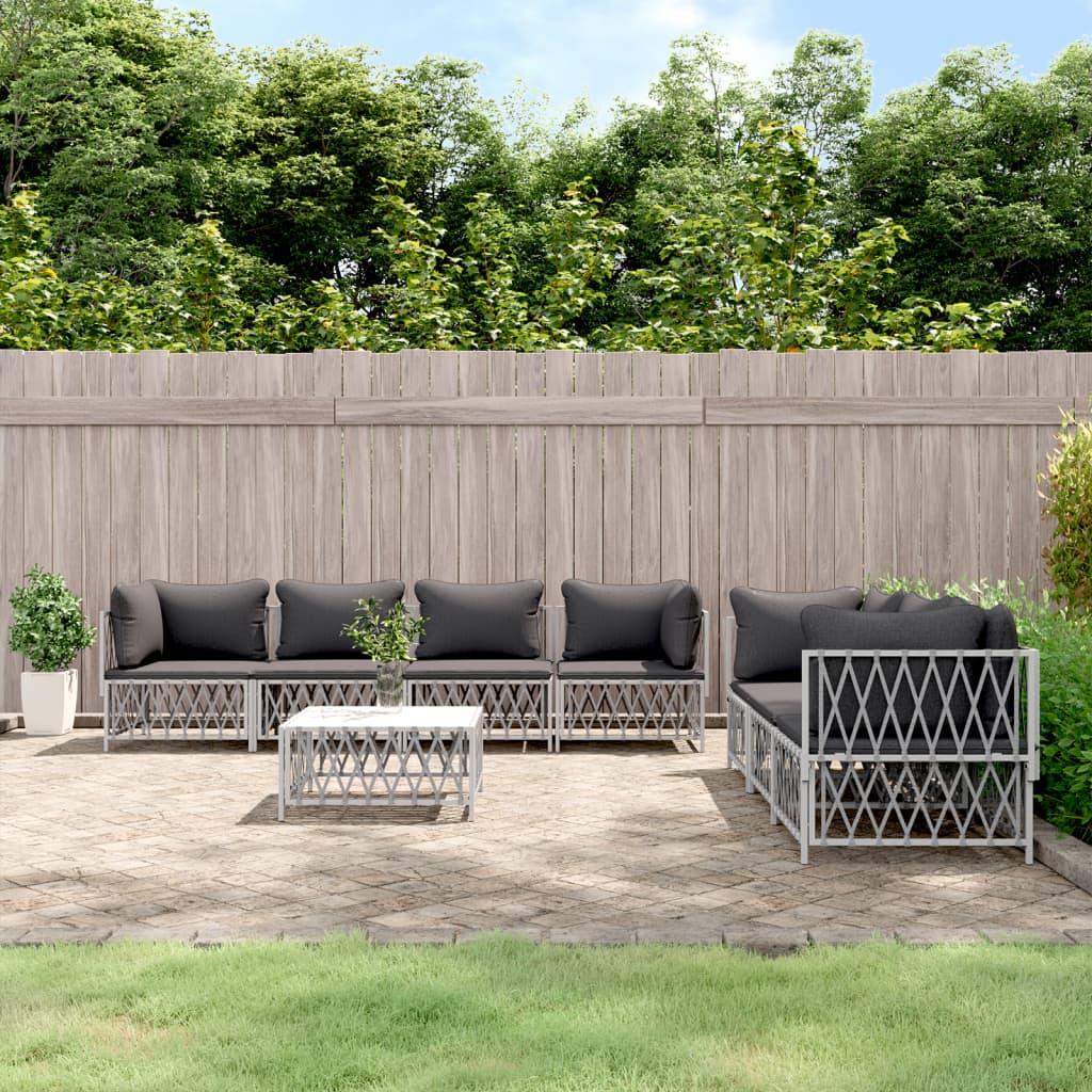 vidaXL Set mobilier de grădină, 8 piese, cu perne, alb, oțel