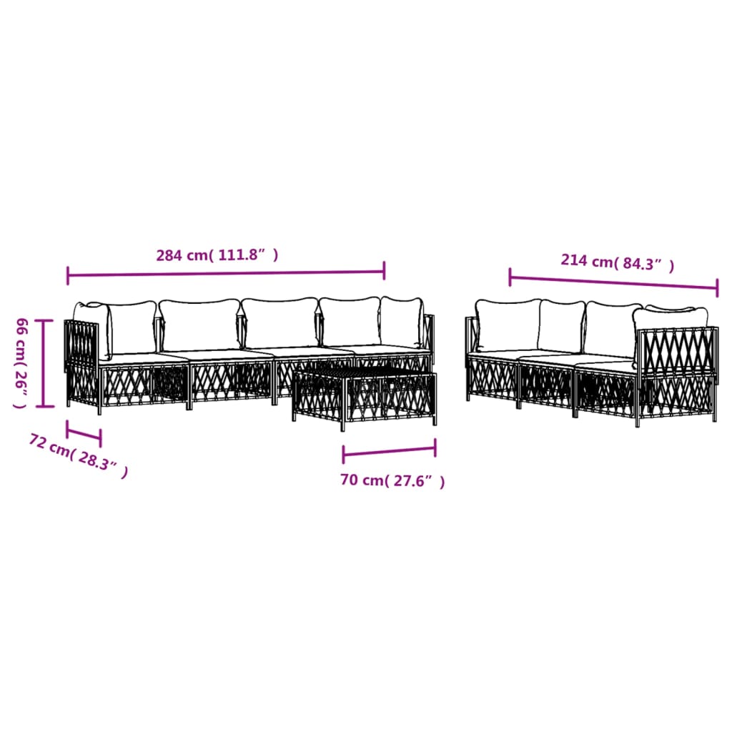 Zestaw wypoczynkowy ogrodowy - Sofa narożna, środkowa, stół, poduszki