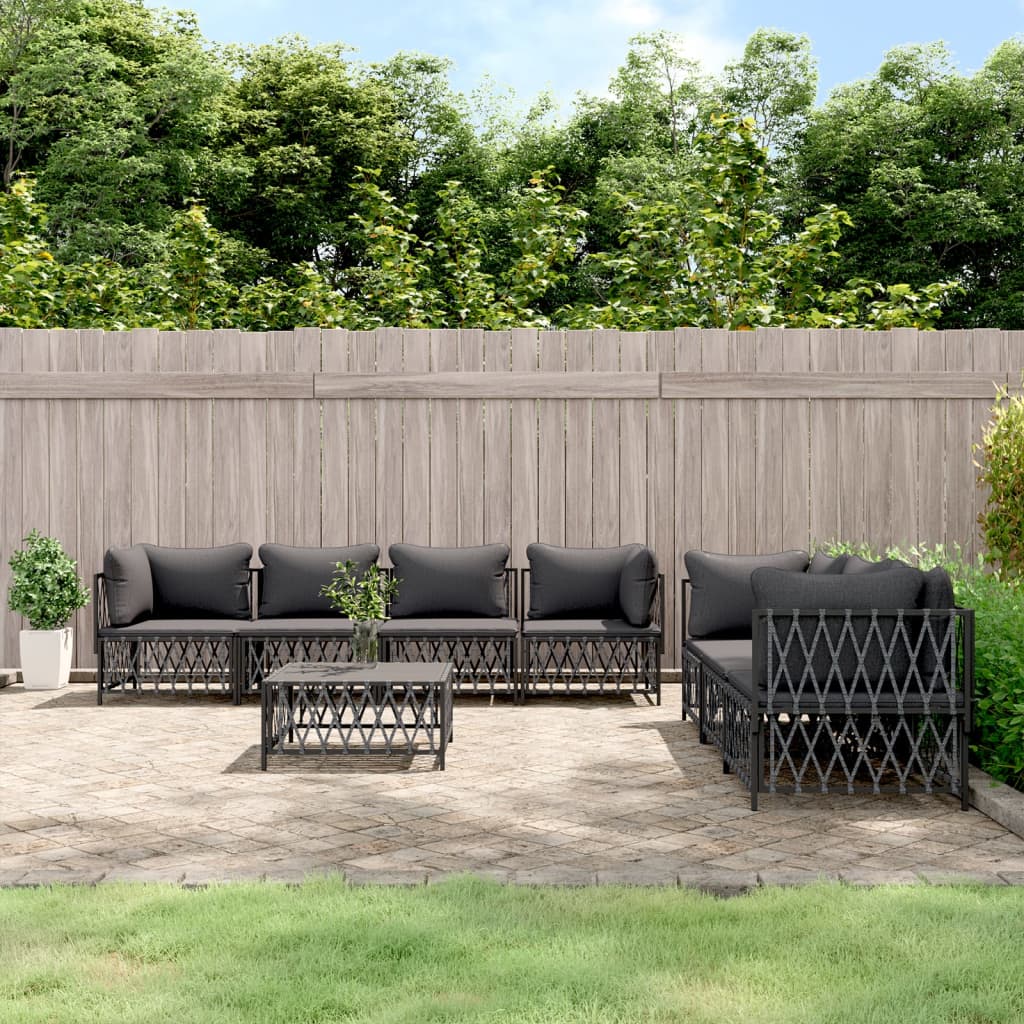 vidaXL 8-tlg. Garten-Lounge-Set mit Kissen Anthrazit Stahl