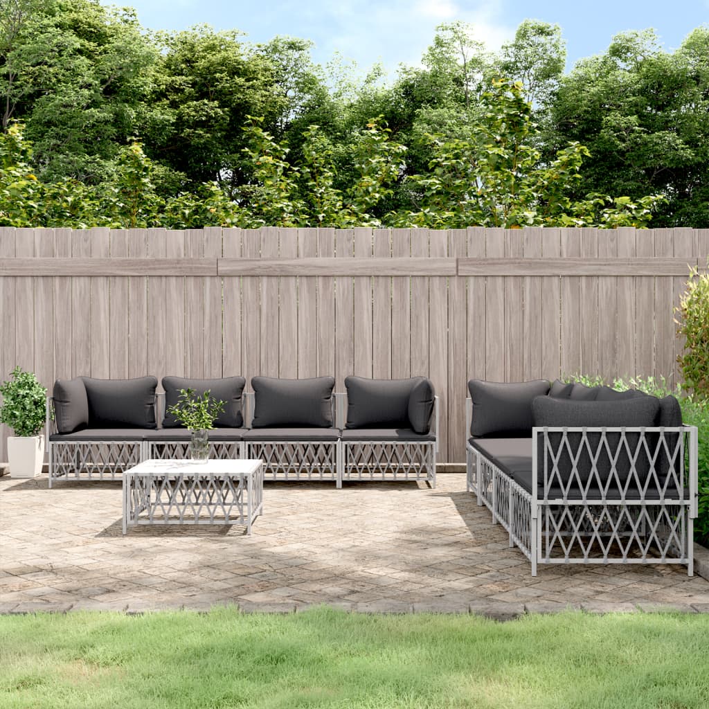 vidaXL 9-tlg. Garten-Lounge-Set mit Kissen Weiß Stahl