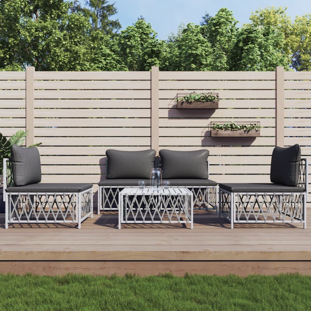 vidaXL 5-tlg. Garten-Lounge-Set mit Kissen Weiß Stahl